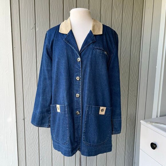 VTG Jantzen Denim Chore Coat Faux Suede Trim Utility Jacket M - Picture 2 of 8